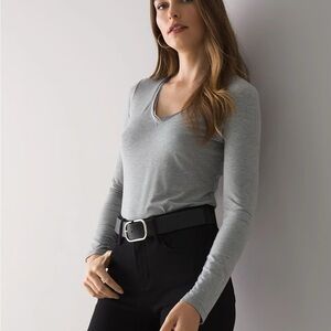 WHBM gray long sleeve v neck tee shirt
